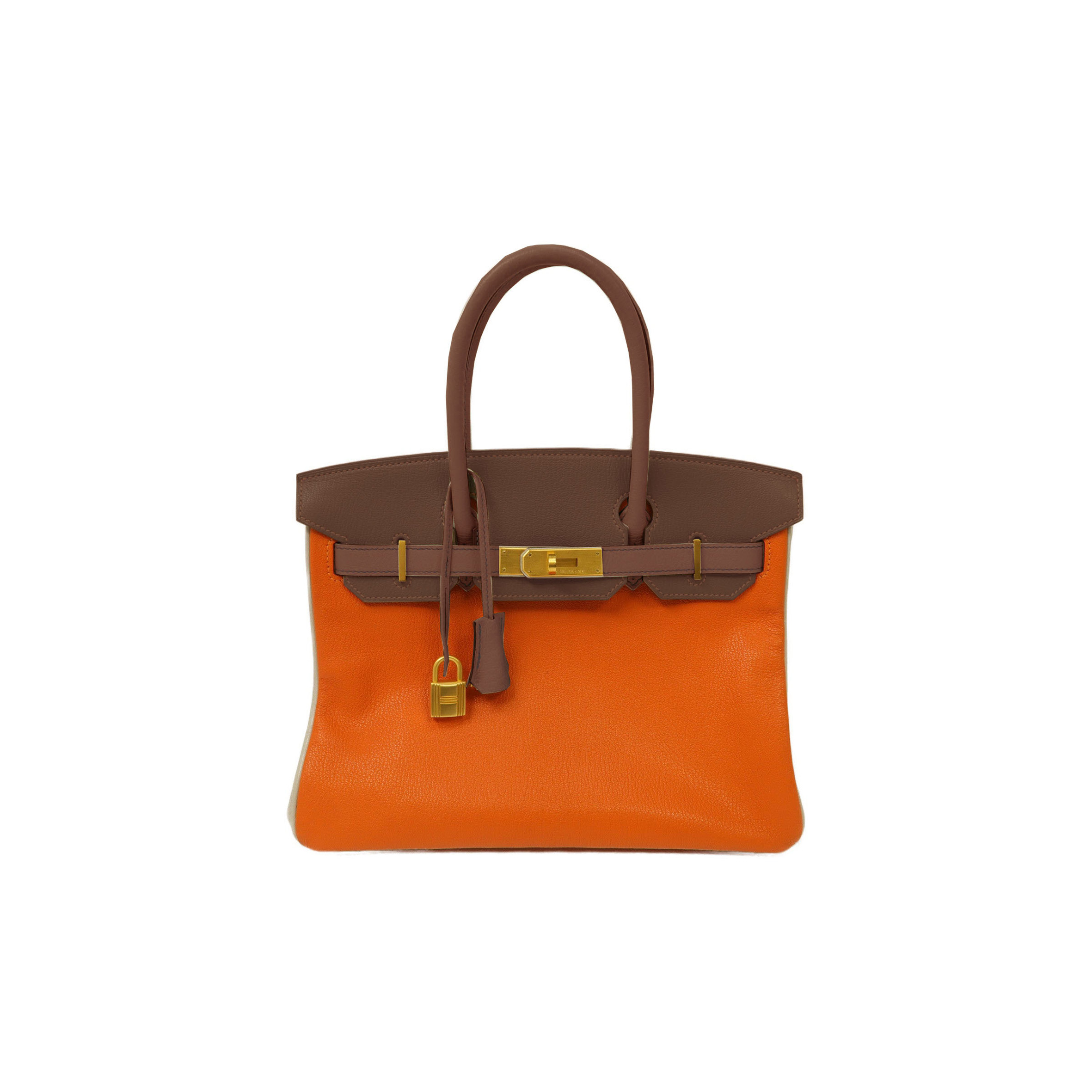 HERMES BIRKIN 25 TOGO LEATHER FLAME ORANGE CHOCOLATE SILVER BUCKLE BAG H028365CC16 (25*20*13cm)